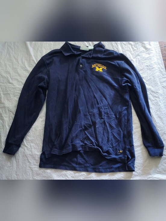 B Sting Other - University of Michigan Navy Long-Sleeve Polo with Embroidered M